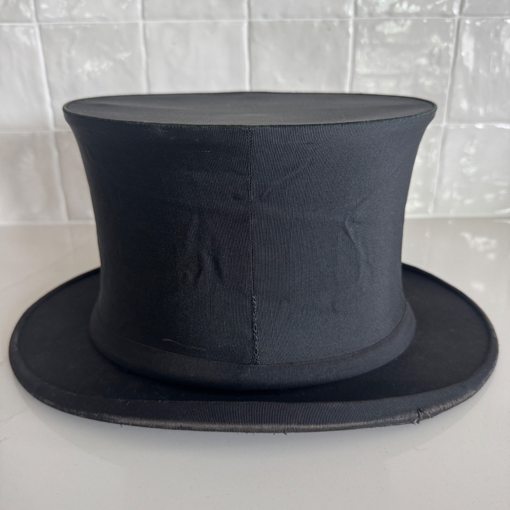 A.J. White Ltd Top Hat Mens 7 1/4 Black Silk Grosgrain Collapsible Opera London - Picture 6 of 13